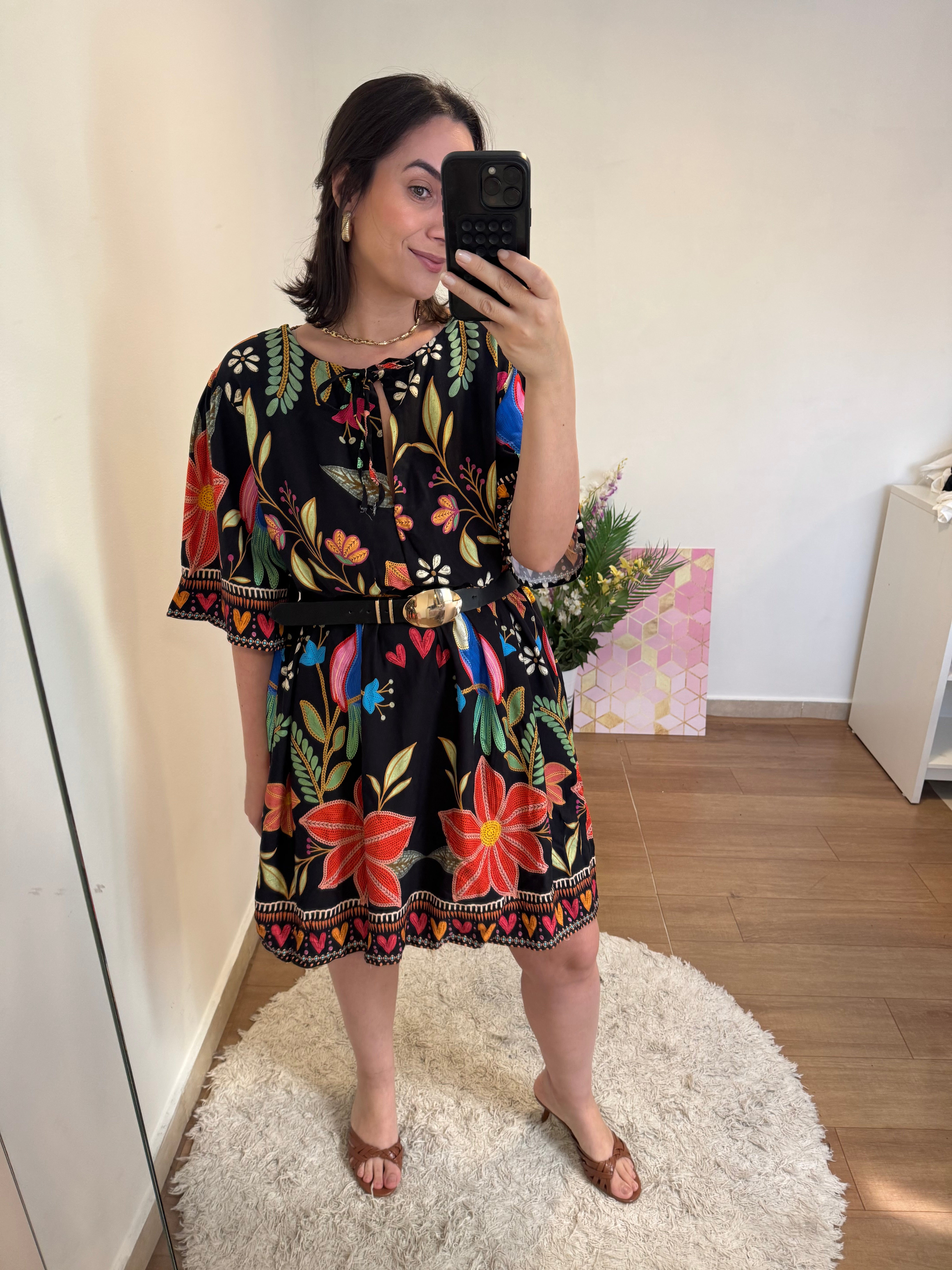 Vestido Flores e Pássaros
