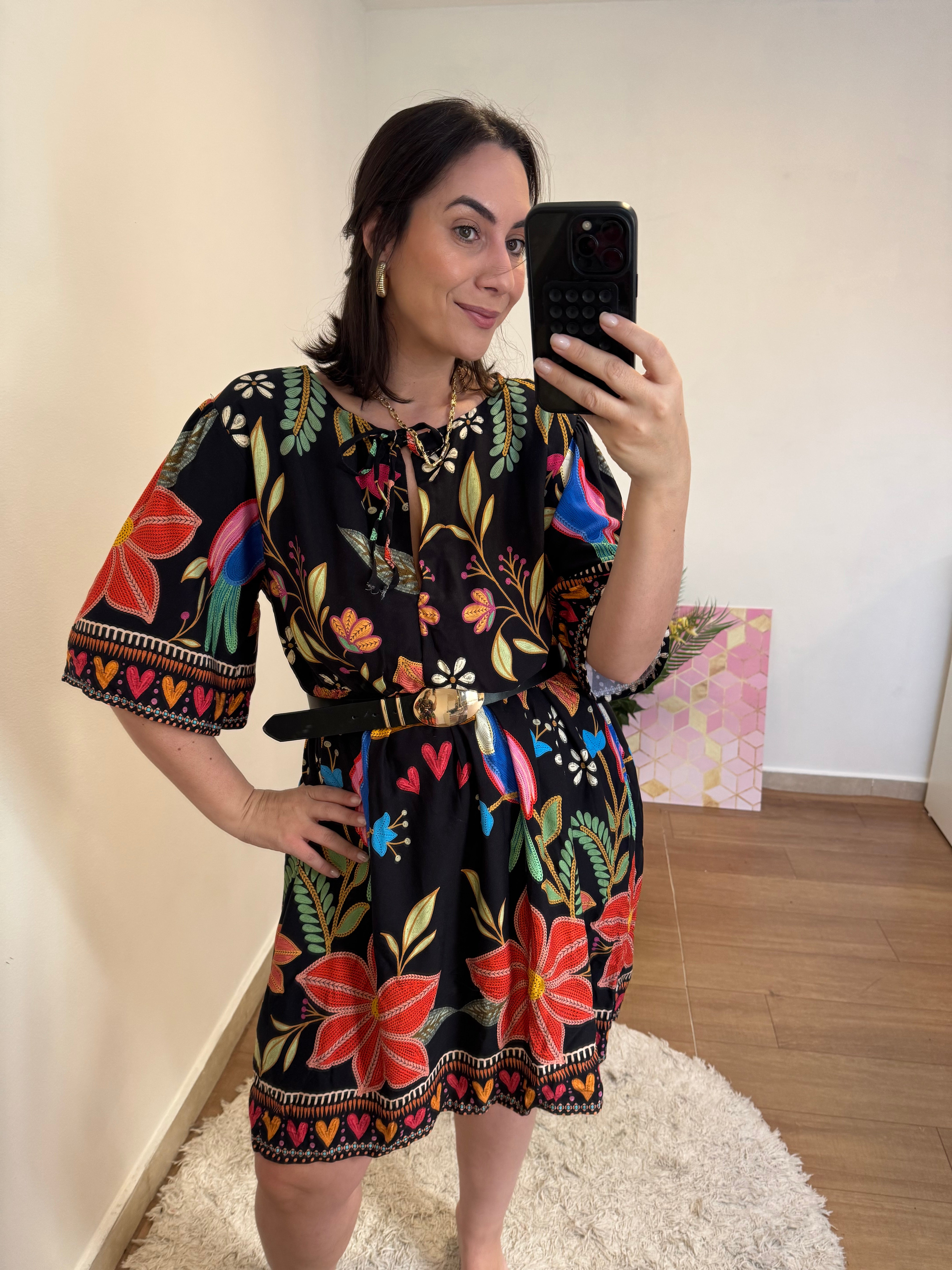 Vestido Flores e Pássaros