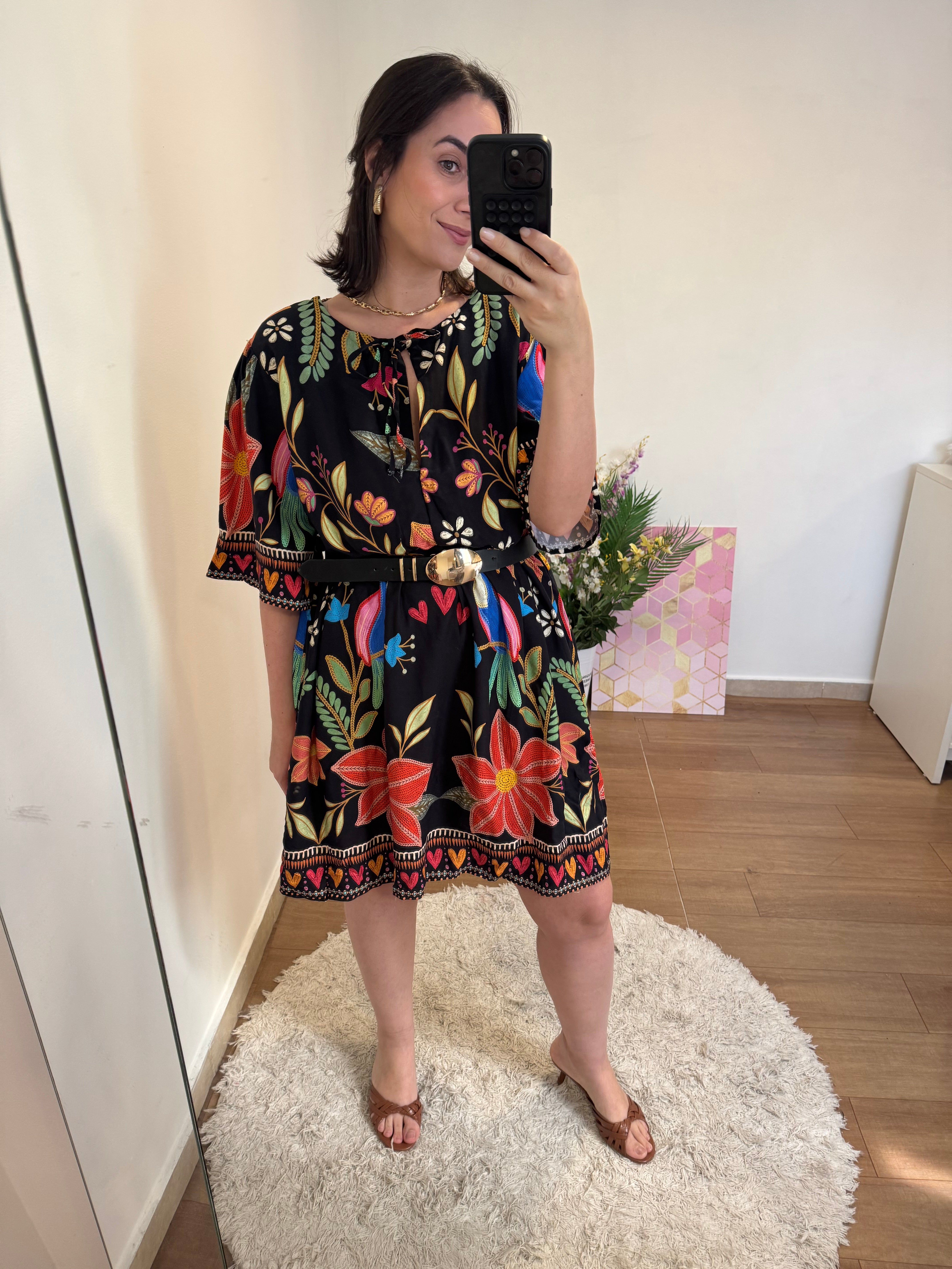 Vestido Flores e Pássaros