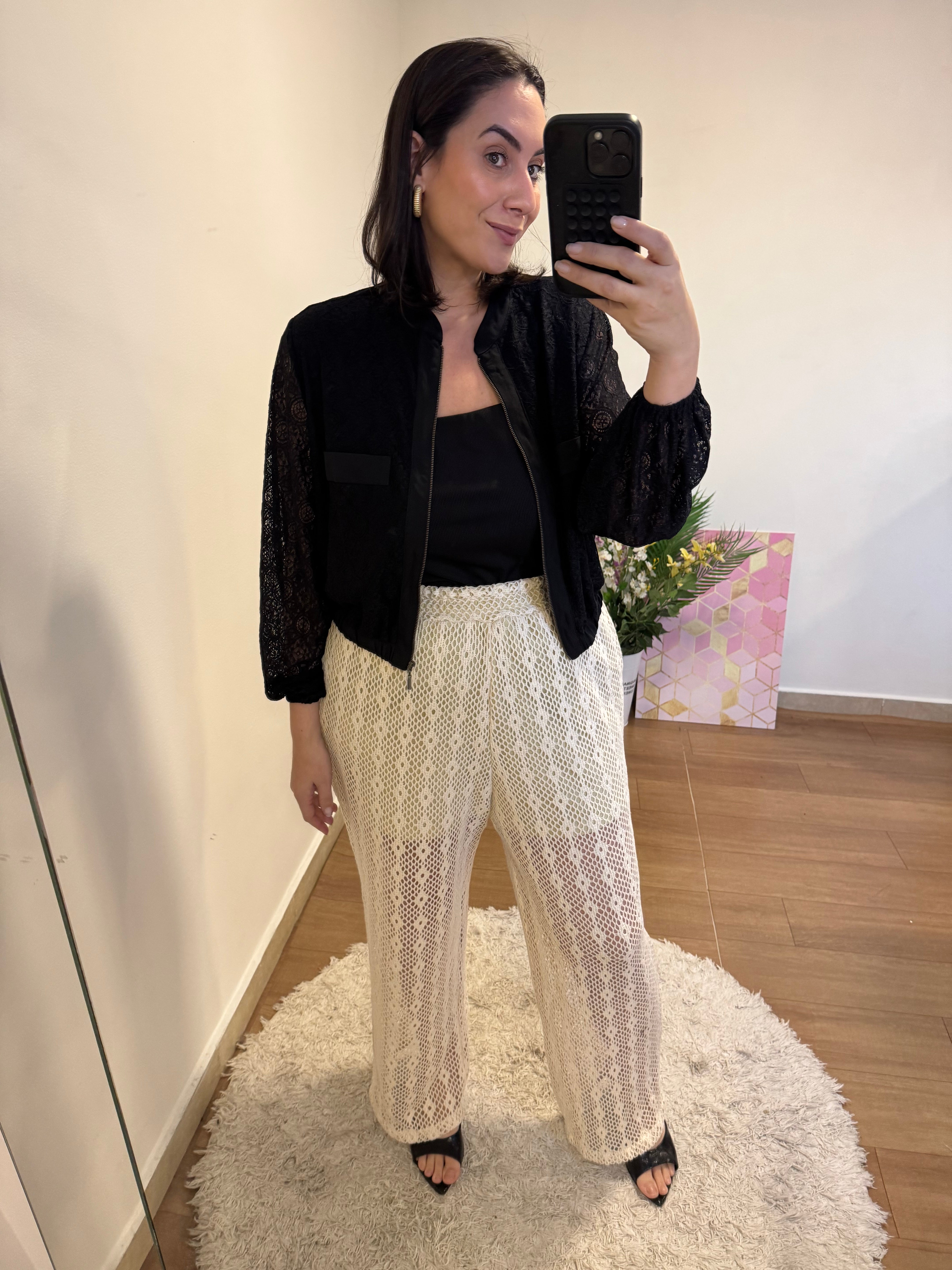 Calça Crochê Cru