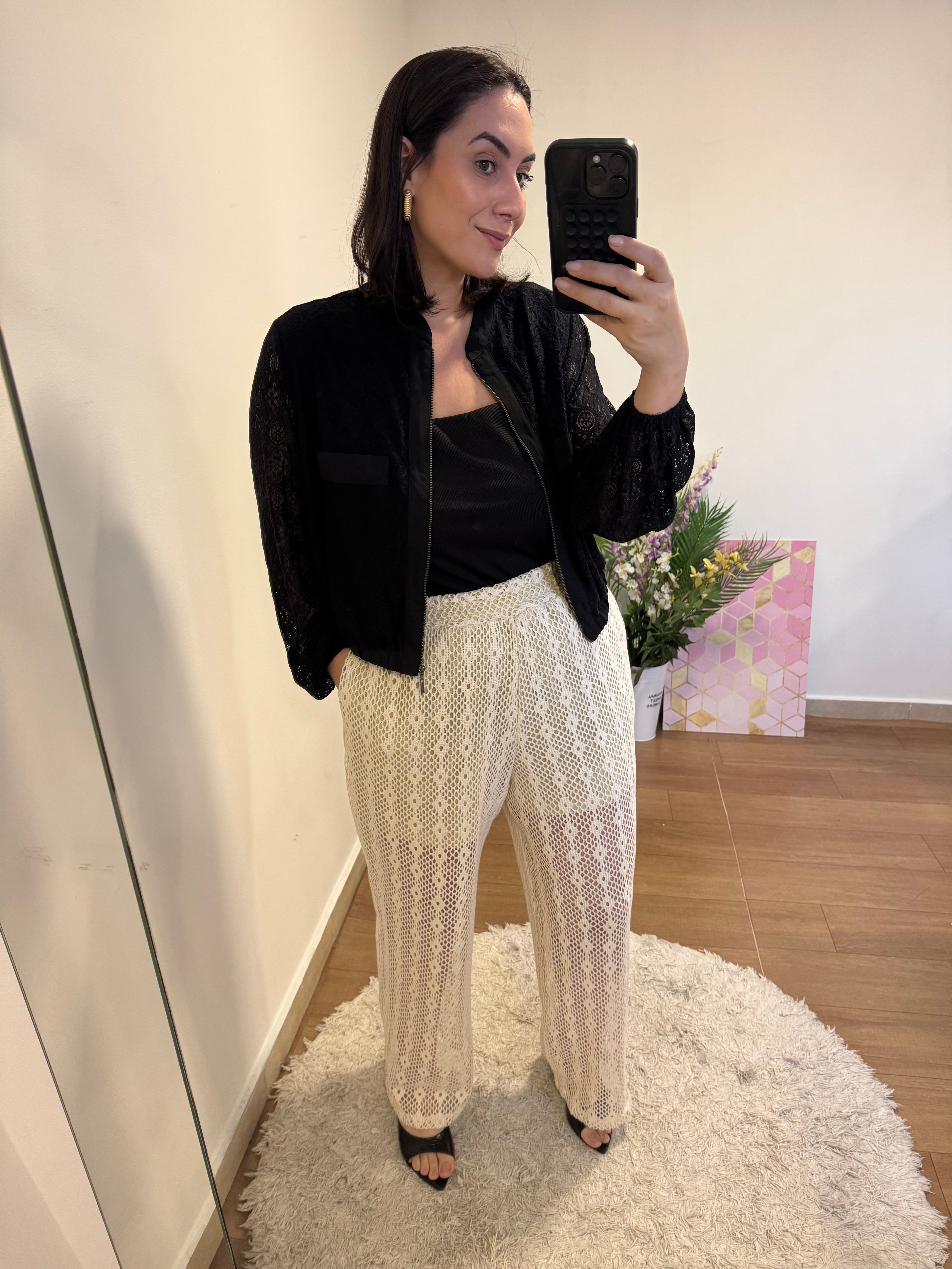 Calça Crochê Cru