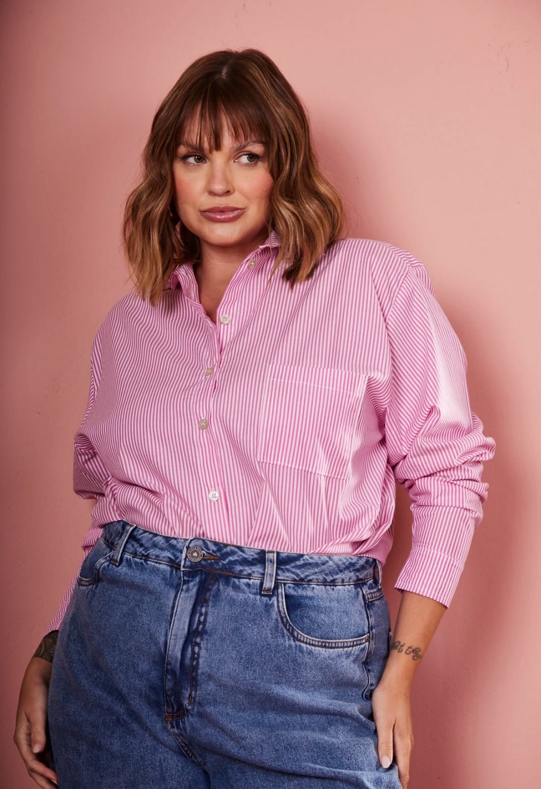 Camisa Suzi listrada Rosa