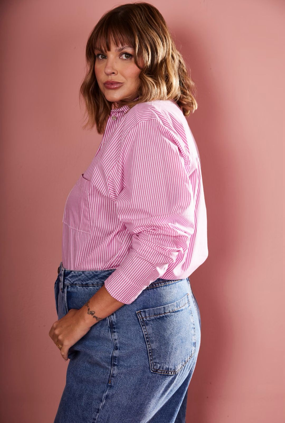 Camisa Suzi listrada Rosa