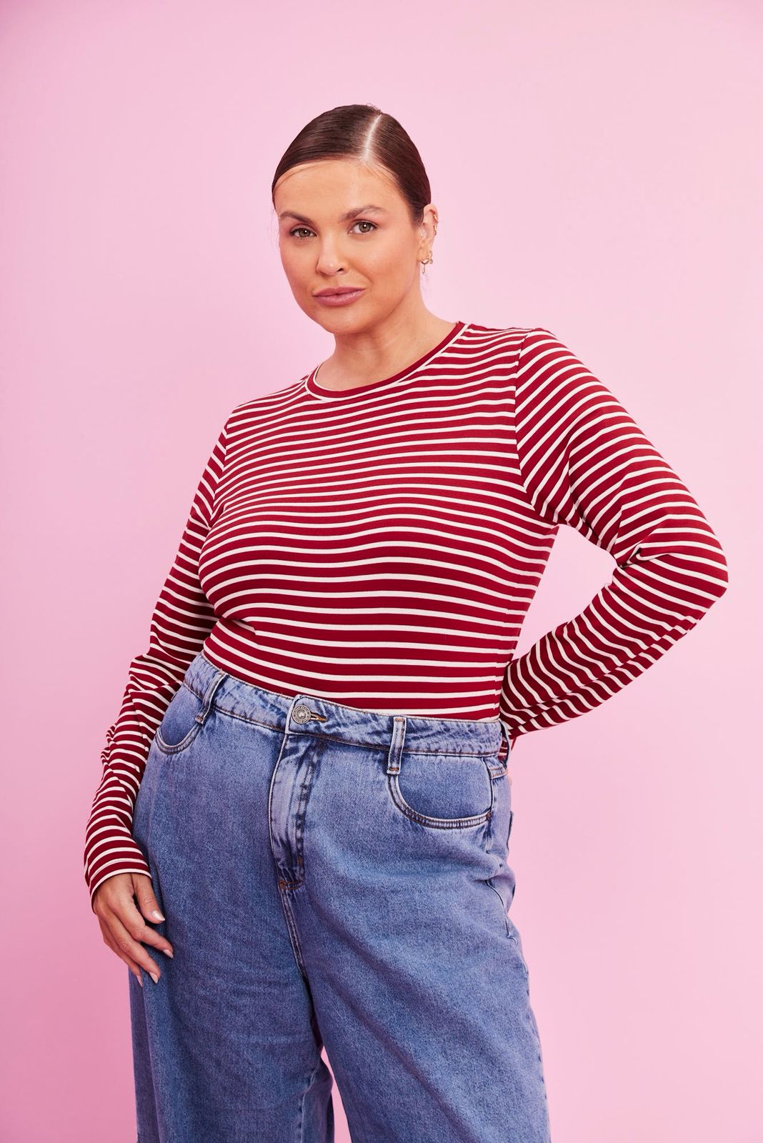 Blusa Listrada Confy Vermelha