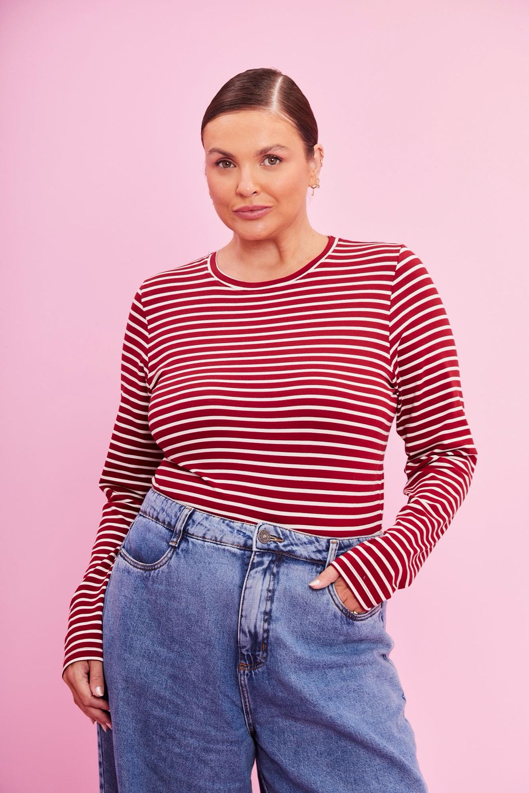 Blusa Listrada Confy Vermelha